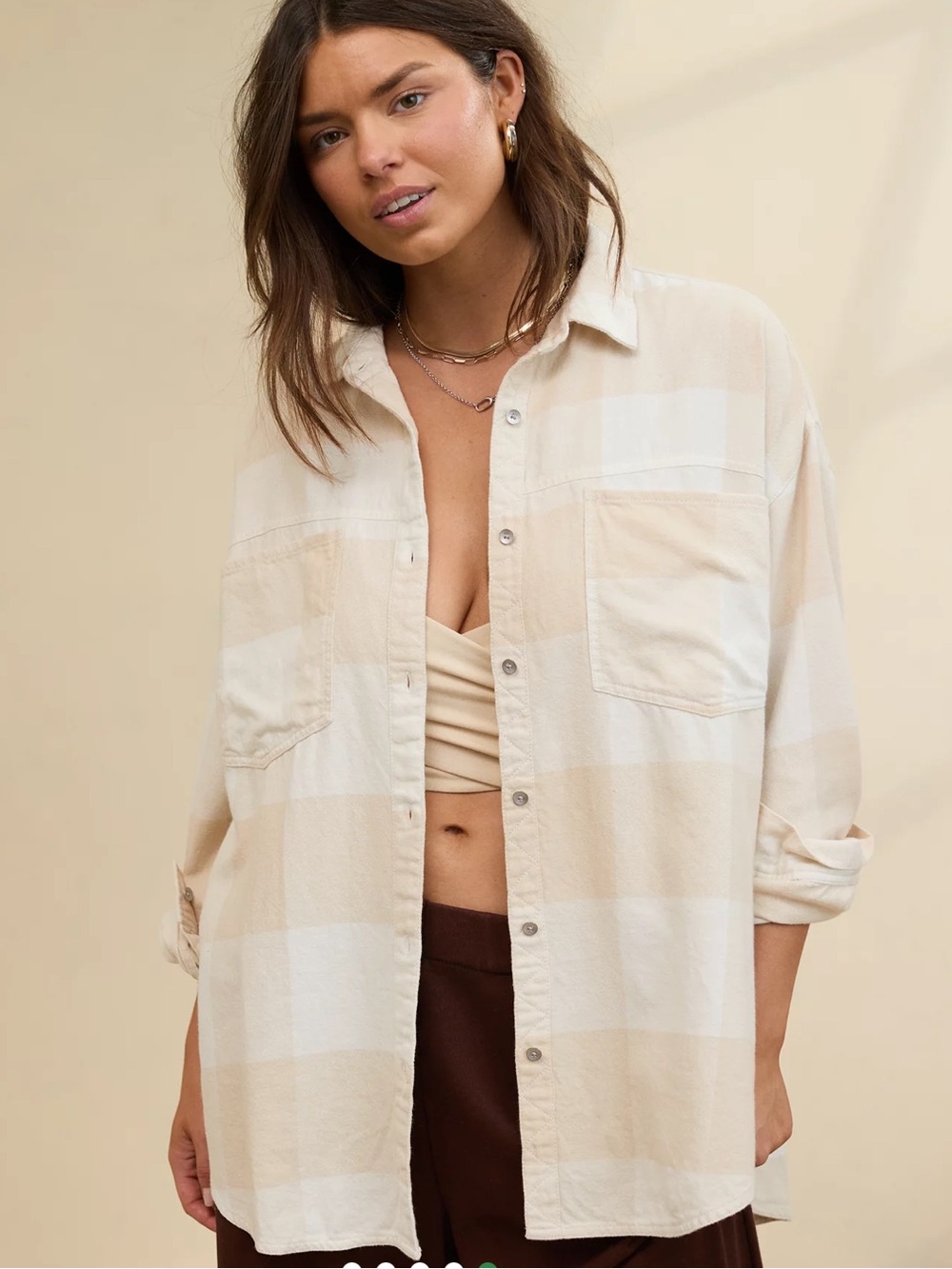 NWT Aerie Anytime Fave Flannel Button Down Shirt M Cake Batter Oversized Plaid